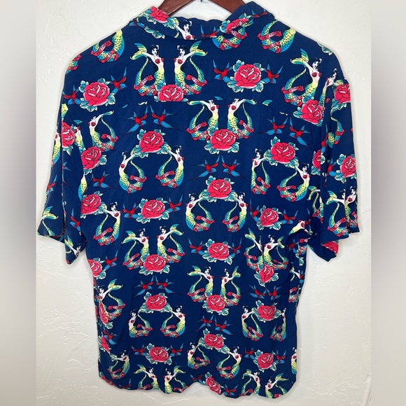 Thread Wave Hey There Sailor Shirt Mens Button Up Mermaid Pin Up Navy Medium - Picture 4 of 9
